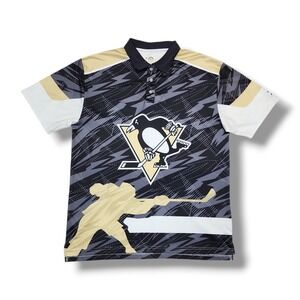 NHL Pittsburgh Penguins Black/Gold Performance Short Sleeve Polo Shirt Youth XL